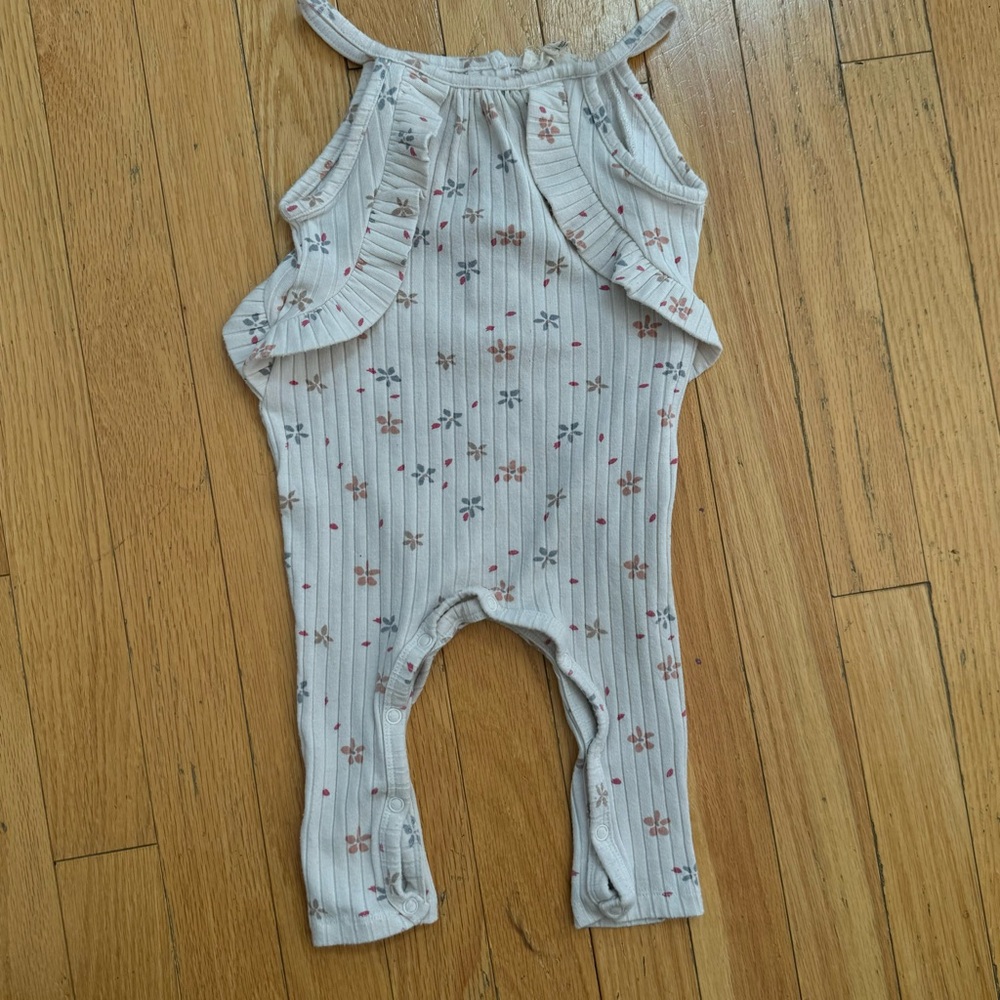 Jessica Simpson Baby Girls Floral Ribbed Romper Sleeveless Ruffle Jumpsuit 6-9M